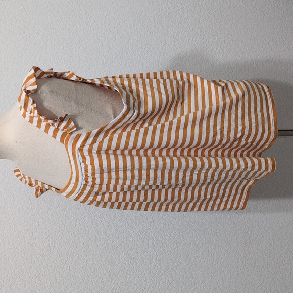 Michael Kors Striped Ruffle Tank Top Deep Gold and White Stripe women's Large - Picture 3 of 9